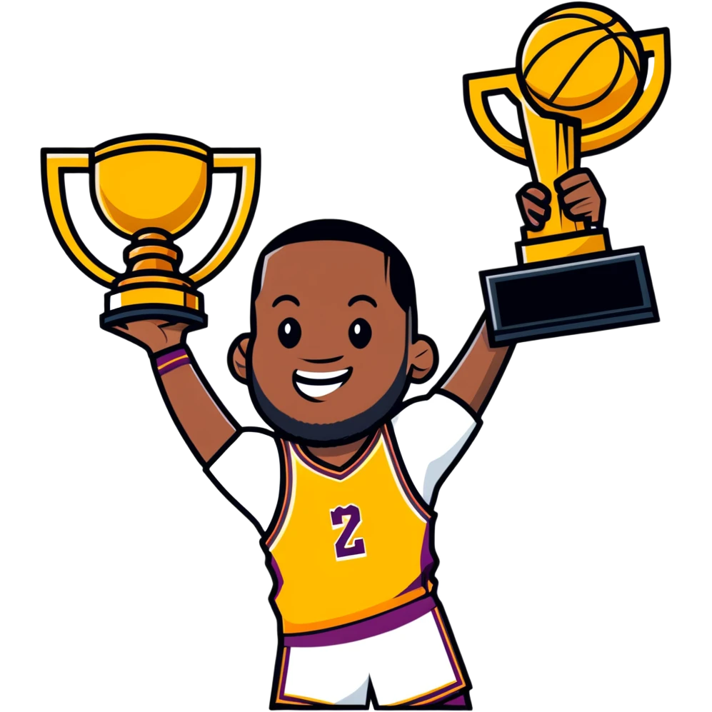 LeBron James celebrating with a championship trophy emoji