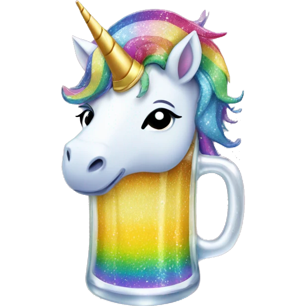 Glittery rainbow-maned unicorn drinking beer emoji