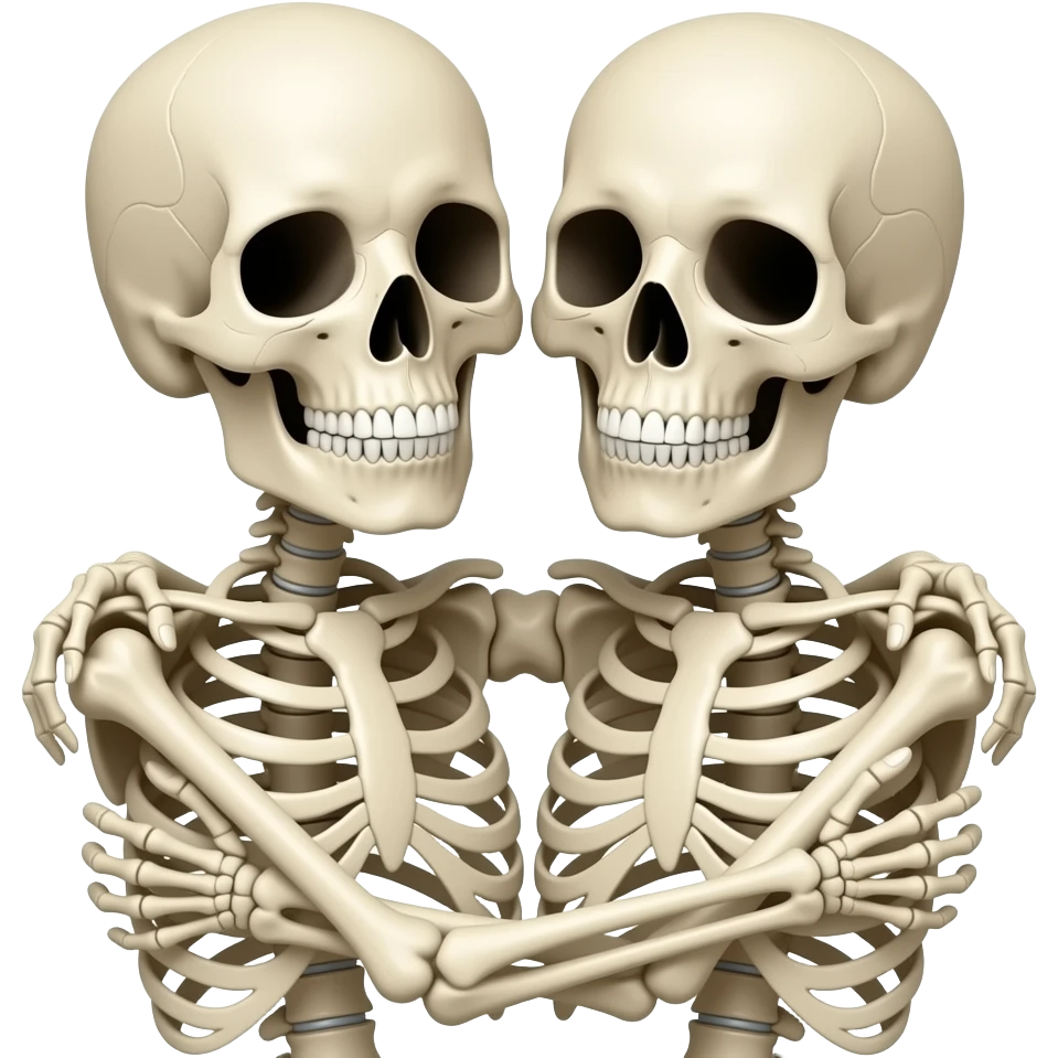 Two skeleton head and shoulders holding each other emoji