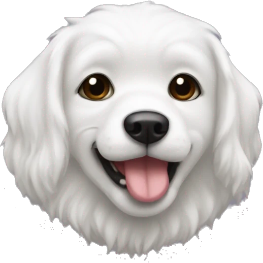 Un perro blanco peludo con un moño rosita  emoji