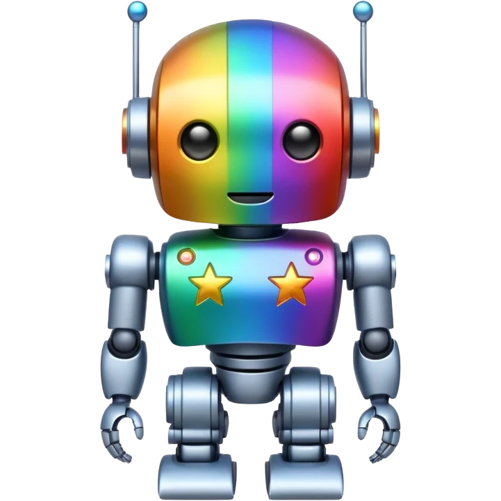 robot that has rainbow colors and stars for eyes emoji