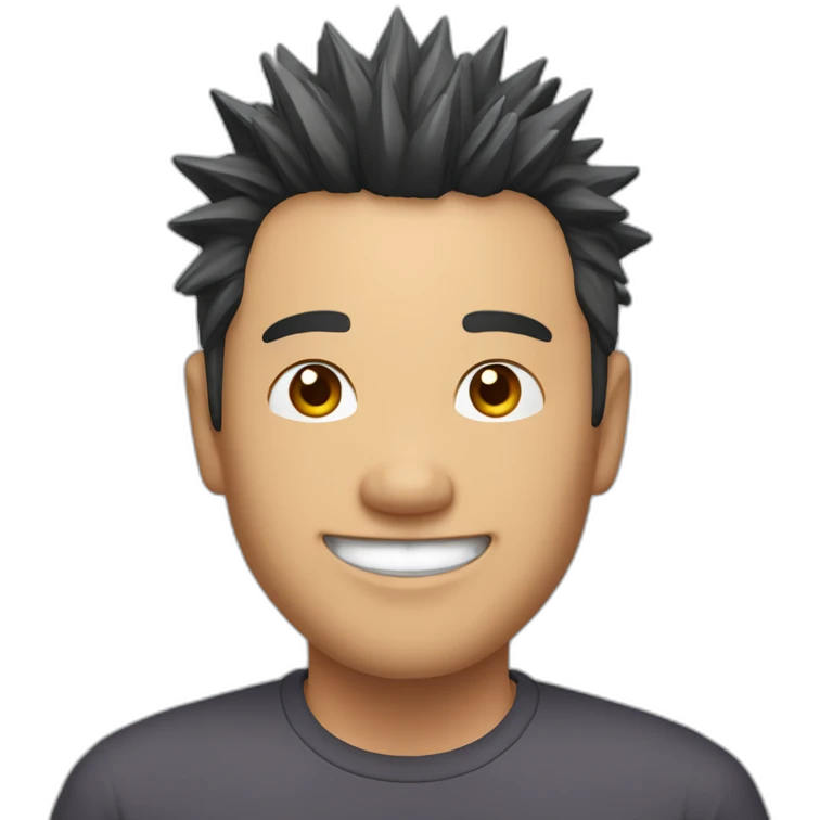 asian man 40yo with spiky hair smile emoji