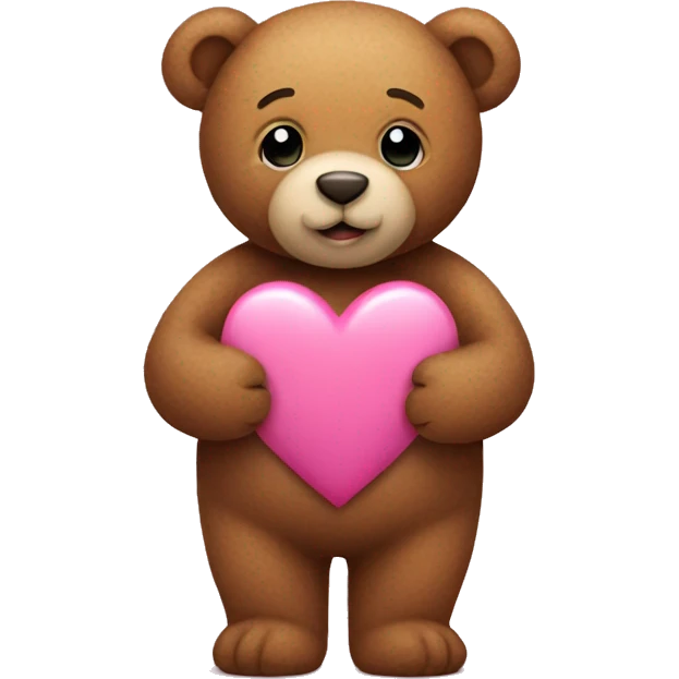 Teddy bear holding a pink heart emoji