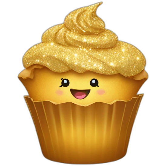 Happy golden sparkly cupcake emoji