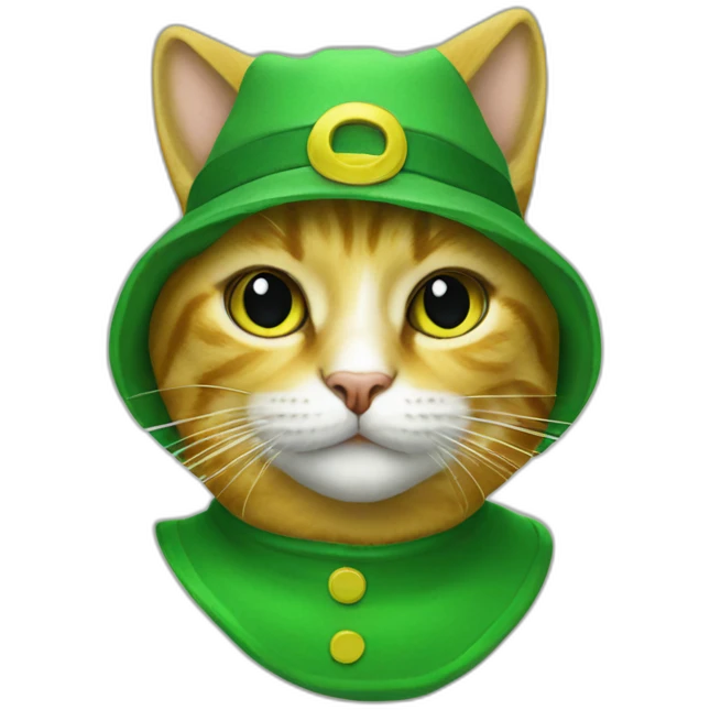 cat dressed in green costume with yellow hat The Mask 1994 emoji