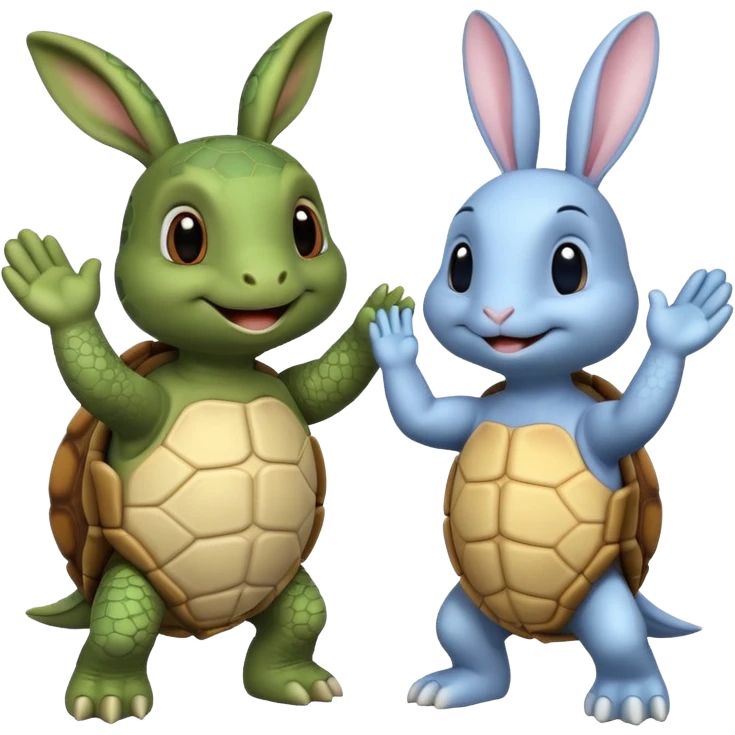 turtle and rabbit high-fiving emoji