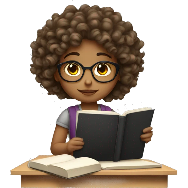 Curly hair girl studying  emoji