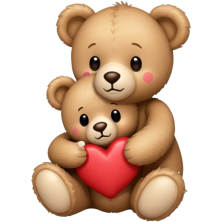 Teddy hugging another teddy with hearts emoji