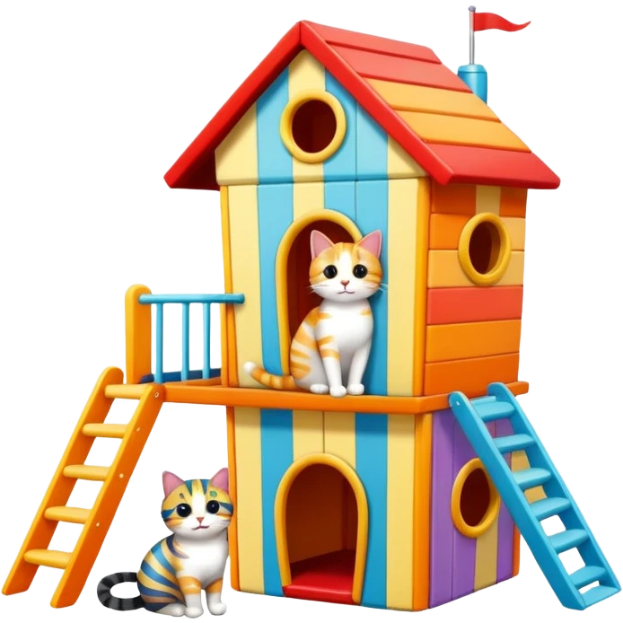 cats relaxing in a vertical playhouse emoji