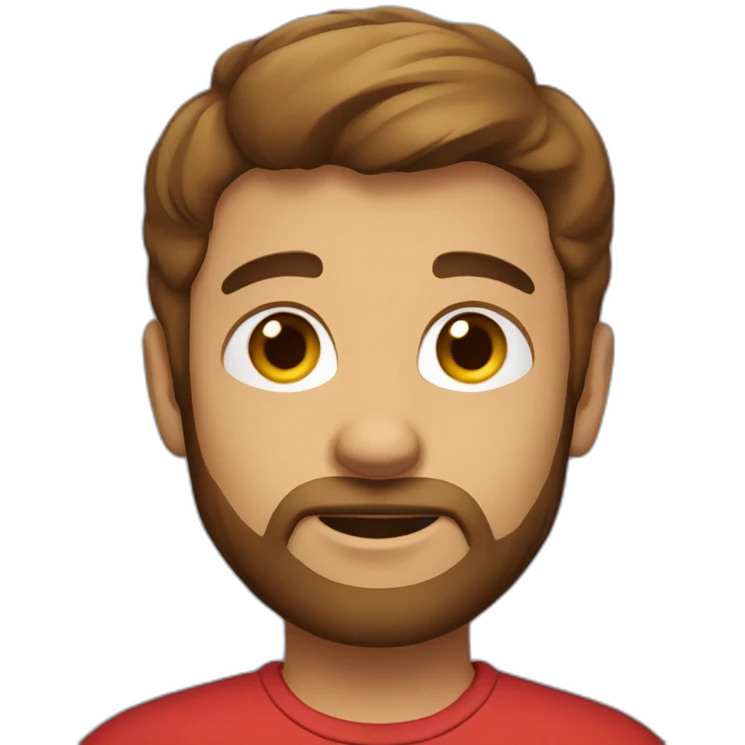 boy with red t-shirt, defined beard and brown short hair emoji
