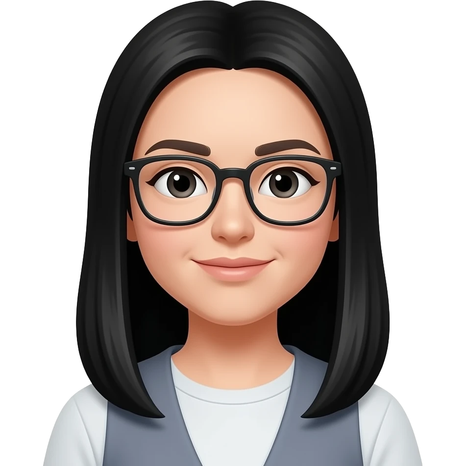 straight black long hair and glasses emoji