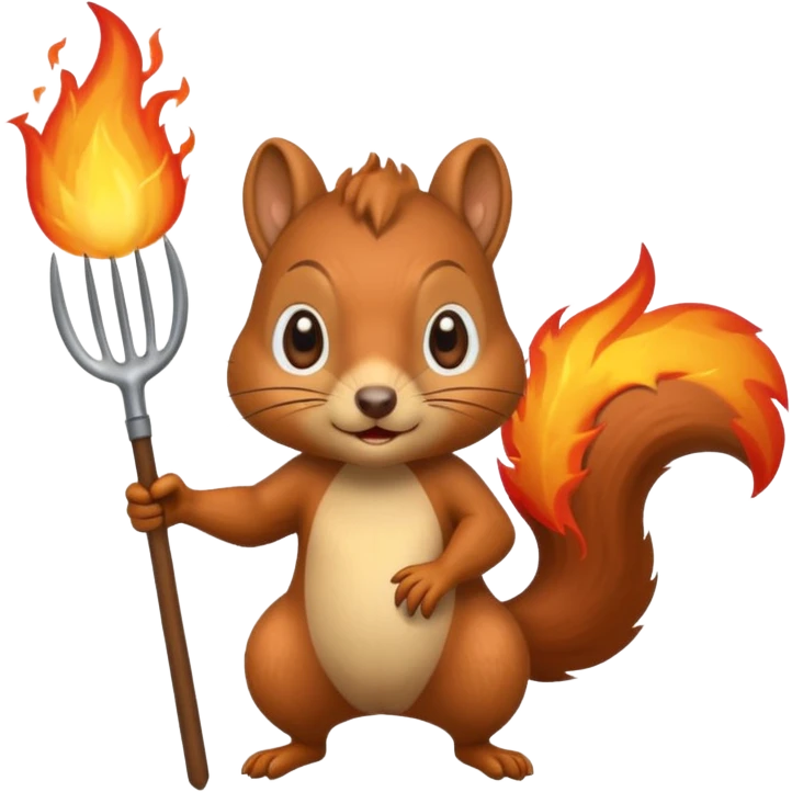 a squirrel with fire in their eyes holding a pitchfork  emoji