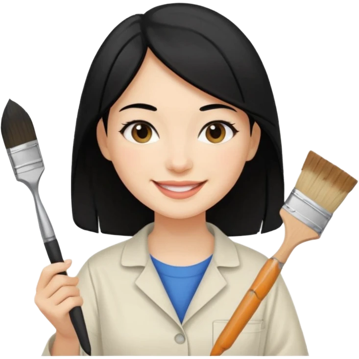Painting Hold. Women painting smilling  black hair emoji
