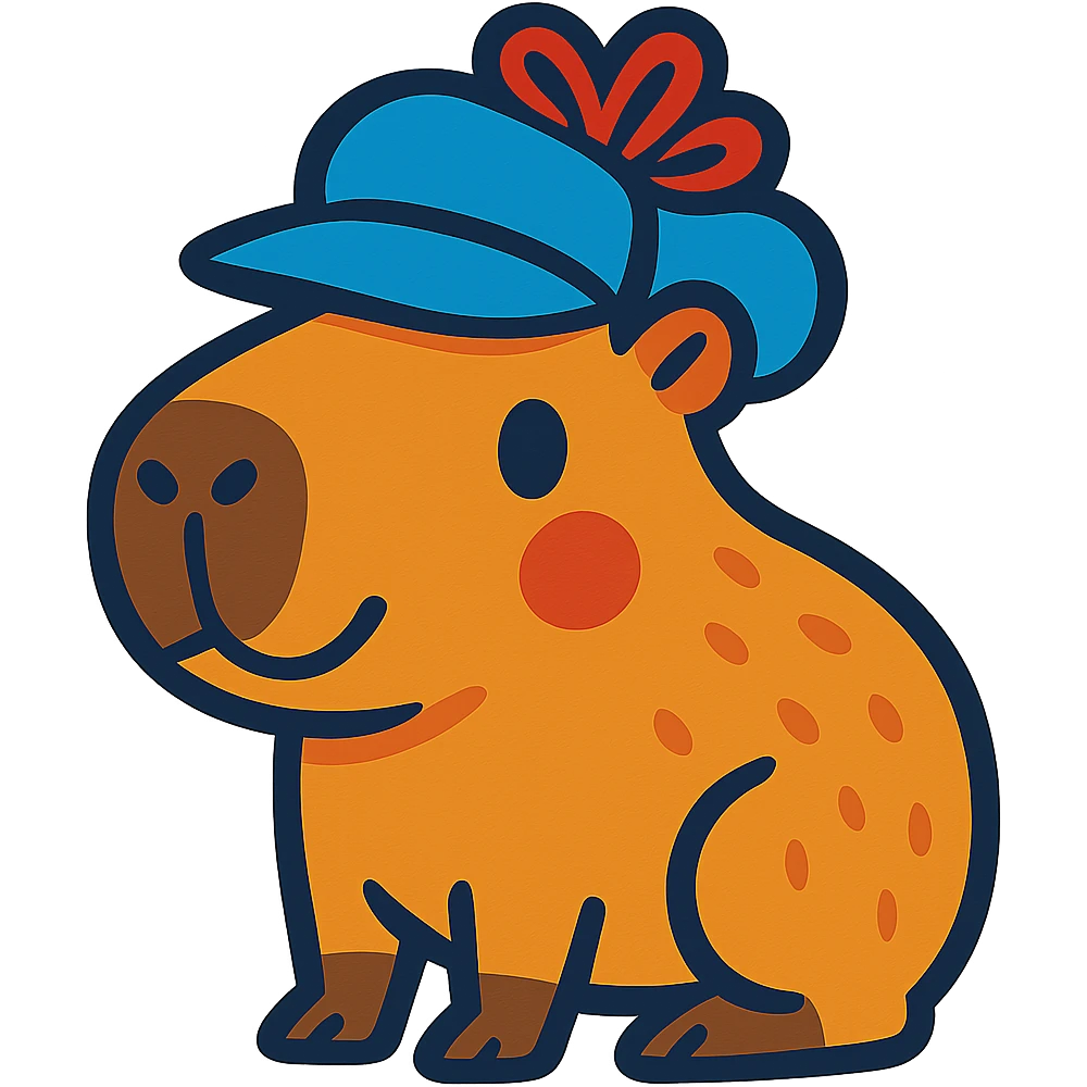 cute capybara with a Lucy hat, playful style emoji