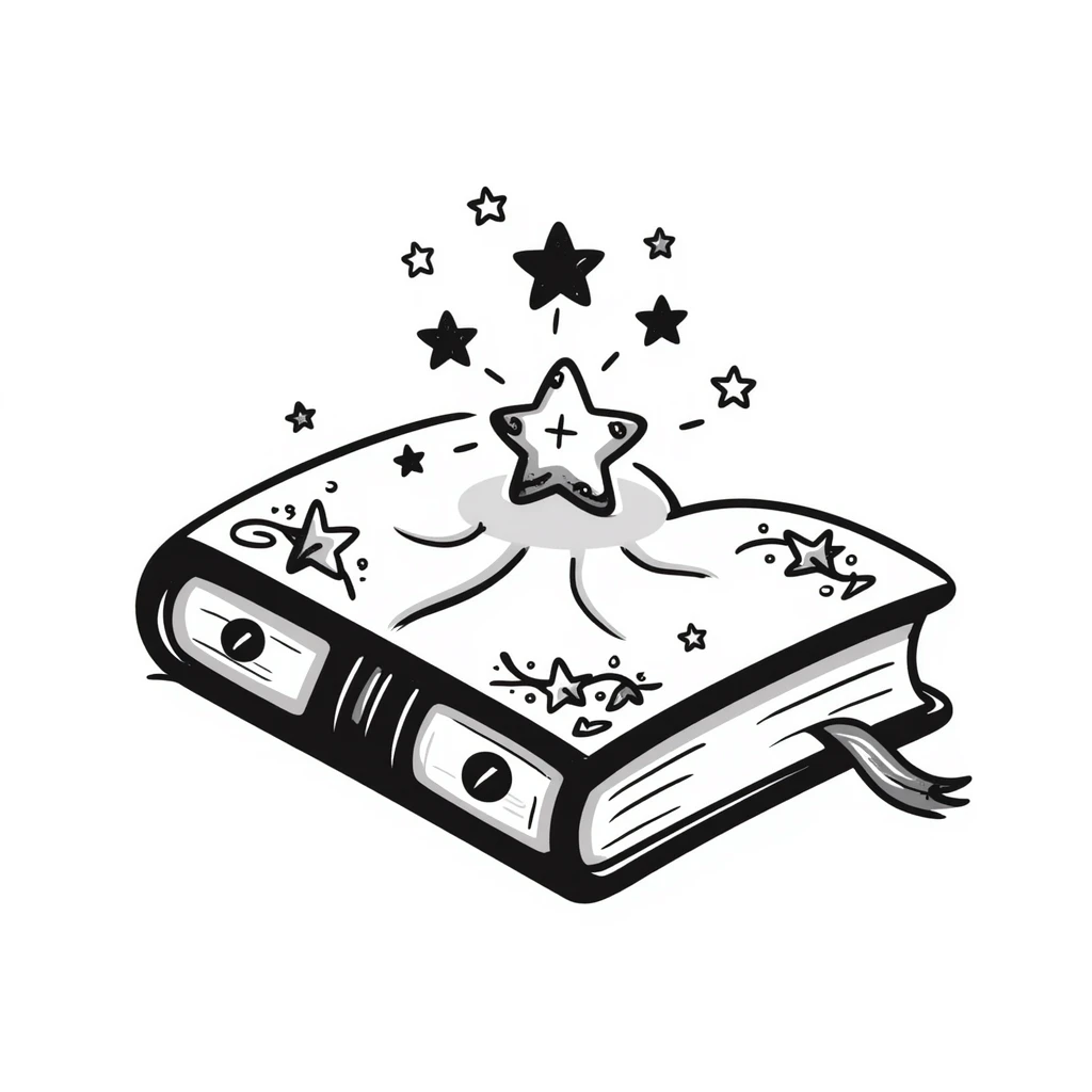 Магическая закрытая книга  — декоративная обложка звёздами и алхимическими знаками. Обложка украшена винтажными завитками,  таинственным сиянием. emoji