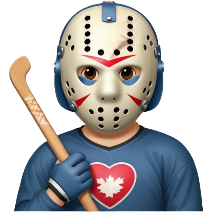 a cartoon image of Jason Voorhees, looking cute, with his hands clasped in front of him, at a sideways angle, looks like he is in love emoji