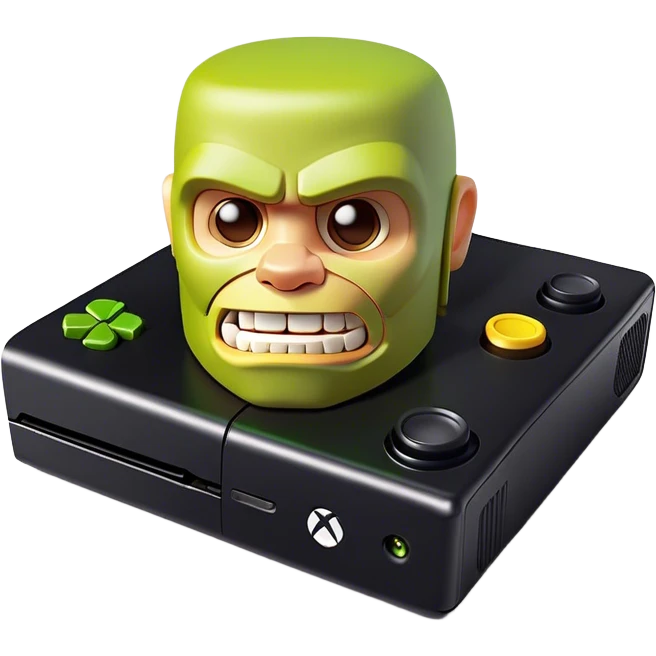 Clash of Clans aesthetic: Cinematic Playful Xbox 360 Console Portrait Emoji, rendered in a 3D vector-style similar to standard emojis with minimal shading and bold, simplified shapes. A compact, distinct form with signature details, softly glowing with a modern gaming energy charm. Simplified yet unmistakably iconic, highly detailed and consistent, glowing with a soft radiance and high shine. Stylized with a touch of next-gen innovation and a soft glowing outline, capturing the essence of a beloved gaming relic with a friendly, playful manner! emoji