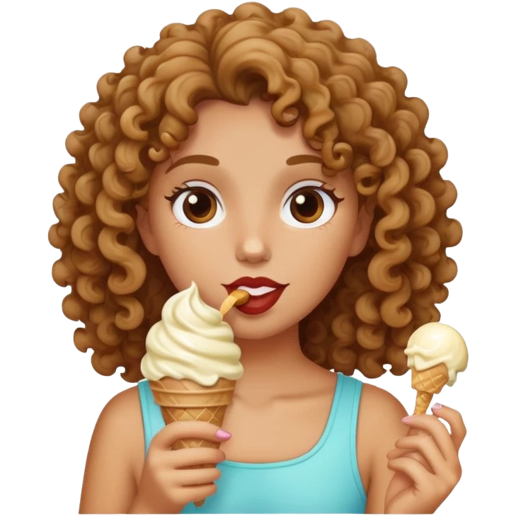 A curly girl eating icecream emoji