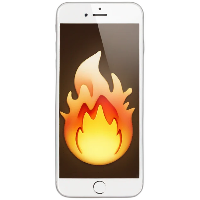 iphone with a heart, a smileyface and a fire emoji