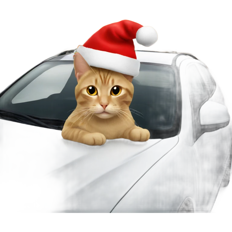 Cat on top of car with Christmas hat  emoji
