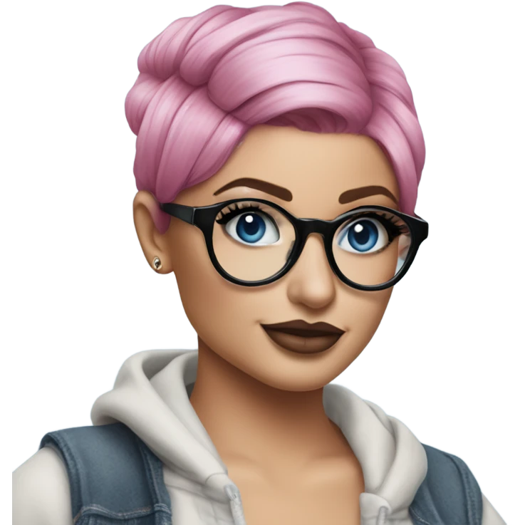 Photo Realistic kylie jenner stylish pink hair BLUE eyes and glasses posing  emoji