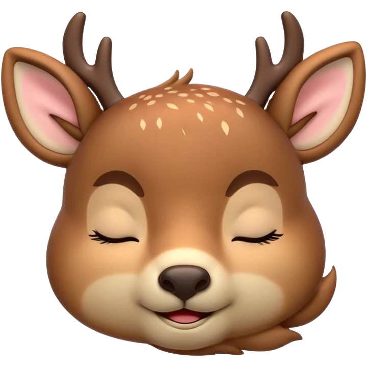 Meme-Worthy Cute Sleeping Deer Portrait Emoji, Head resting peacefully with a contented smile, showcasing a delicate, slender build and a luxuriously soft Fur, eyes shut in a serene, restful nap, Simplified yet hilariously adorable features, highly detailed, glowing with a soft, drowsy light, high shine, relaxed and utterly lovable, stylized with an air of playful laziness, bright and heartwarming, soft glowing outline, capturing the essence of a comically sleepy deer, so meme-worthy it feels like it could instantly become the next viral sensation of adorable woodland slumber! emoji