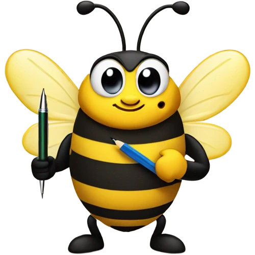 cute busy bee with pen emoji
