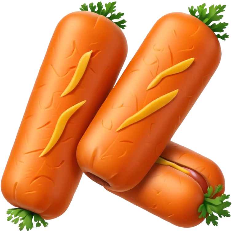 Orange carrot pieces, short fat cylinders, both ends rounded like mini hot dogs emoji