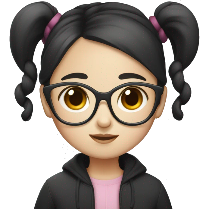 Korean girl with Black high pigtails and glasses emoji