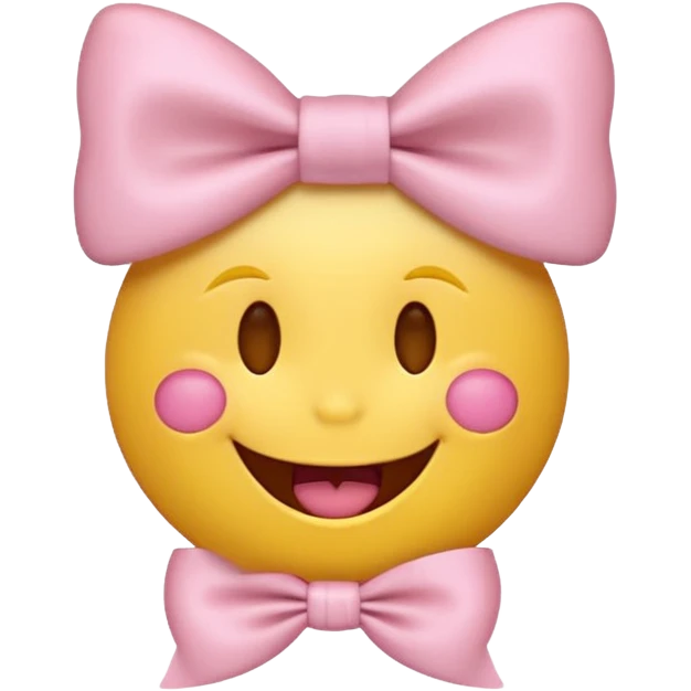 classic yellow laughing emoji with a very pretty pale pale pink bow emoji
