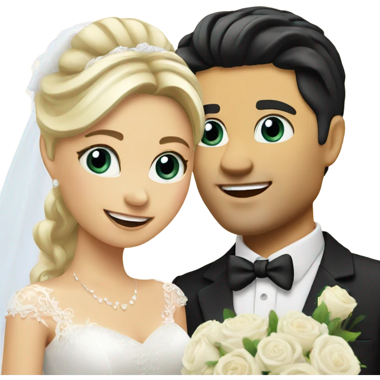 Pretty blonde bride and handsome Italian groom with black hair emoji