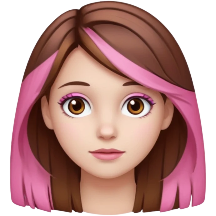 white skined girl with brown hair and brown eyes and pink highlights emoji