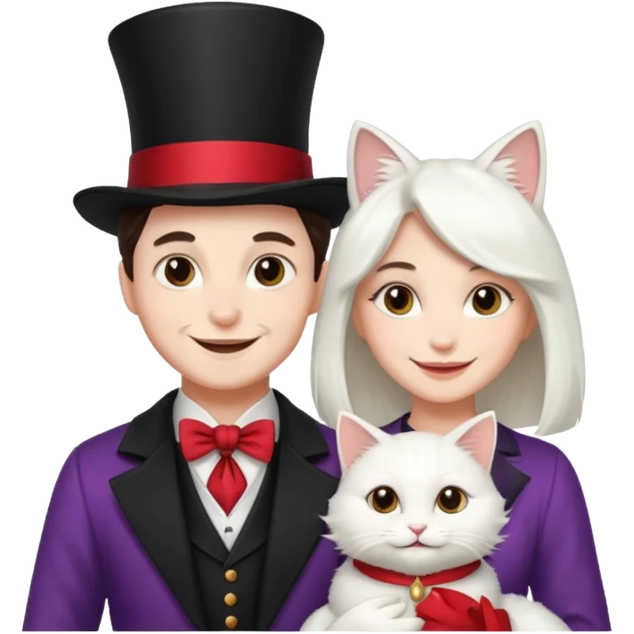 magician couple and their pet cat emoji