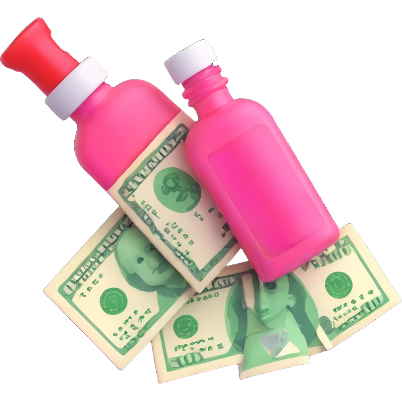 price tag with a few dollar bills and a bottle of nail polish emoji