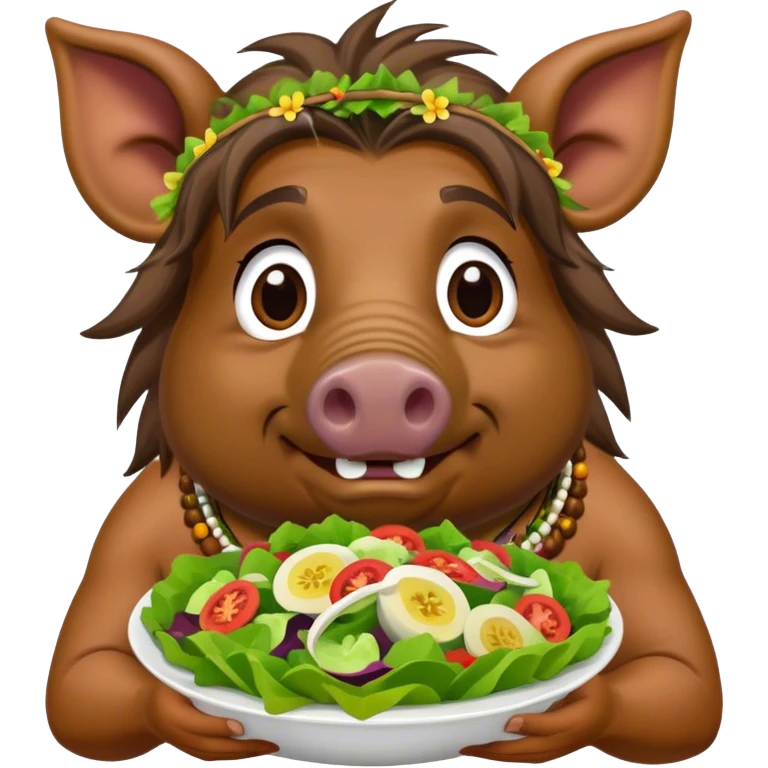 Hawaiian hippy boar, eating a salad emoji