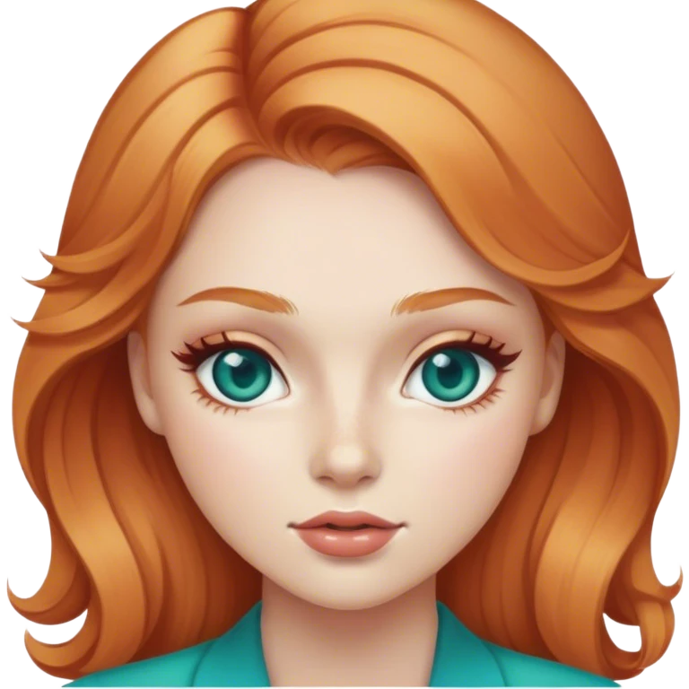 strawberry blonde young woman with teal eyes and beauty mark emoji