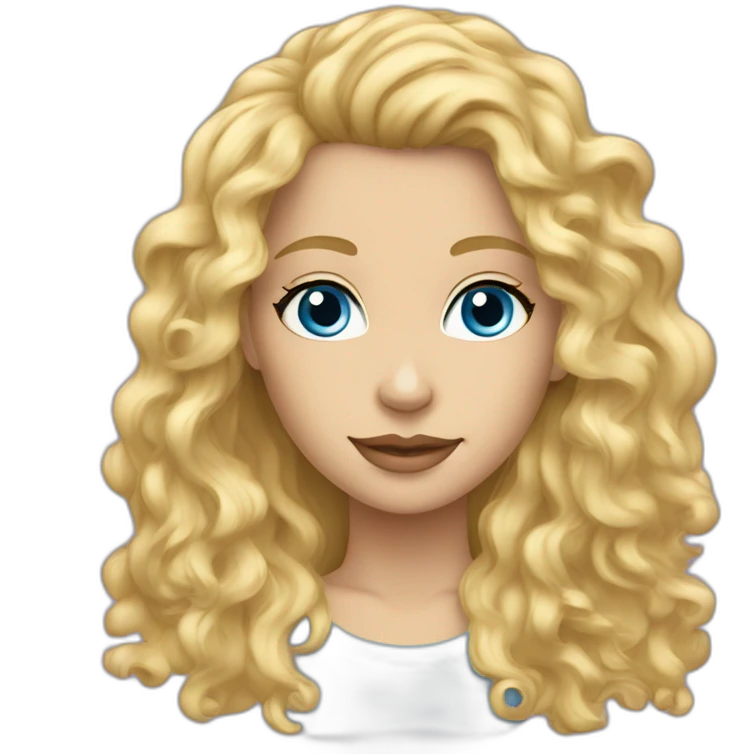 caucasian curly blonde long haired blue eyes woman mauve t-shirt emoji