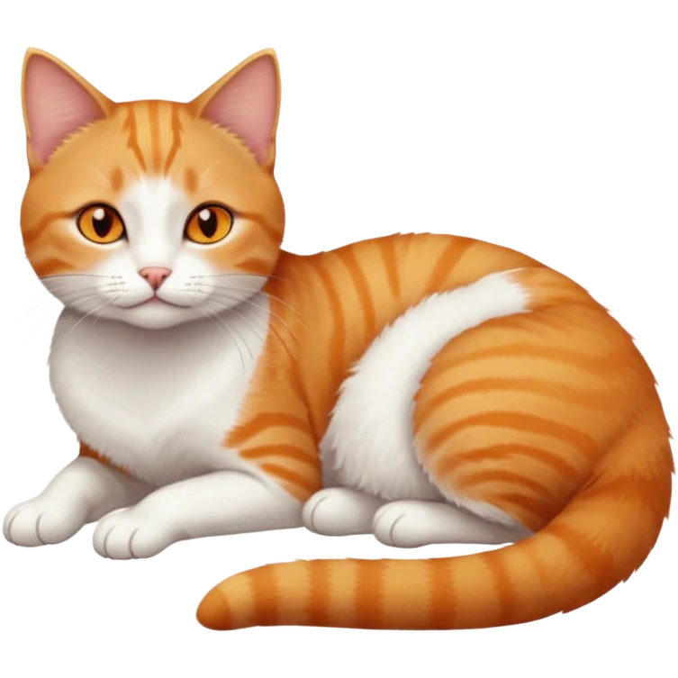 full body tiny short hair ginger and white cat with orange eyes lying down emoji