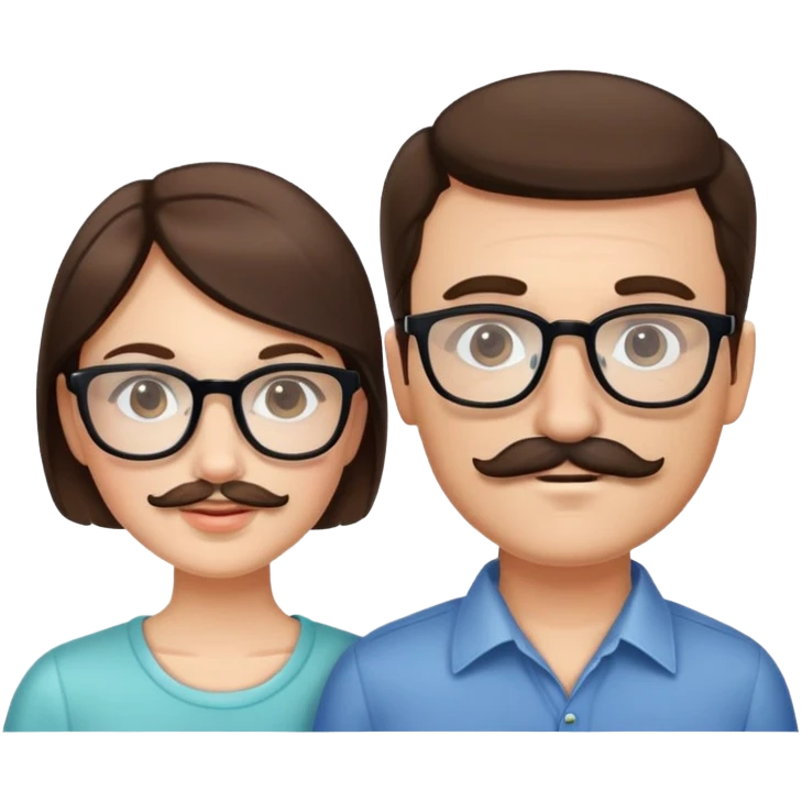 caucasian couple brunette mustache glasses emoji