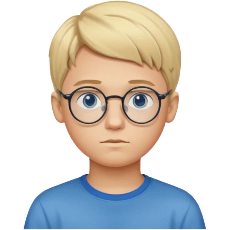 Blonde teen boy with medium short middle parted hair,blue eyes, round Glasses looking judging to the Side emoji