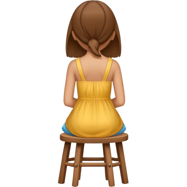 A vector emoji icon of a young girl sitting on a simple wooden stool. She is facing away from the viewer, with her back fully towards us emoji