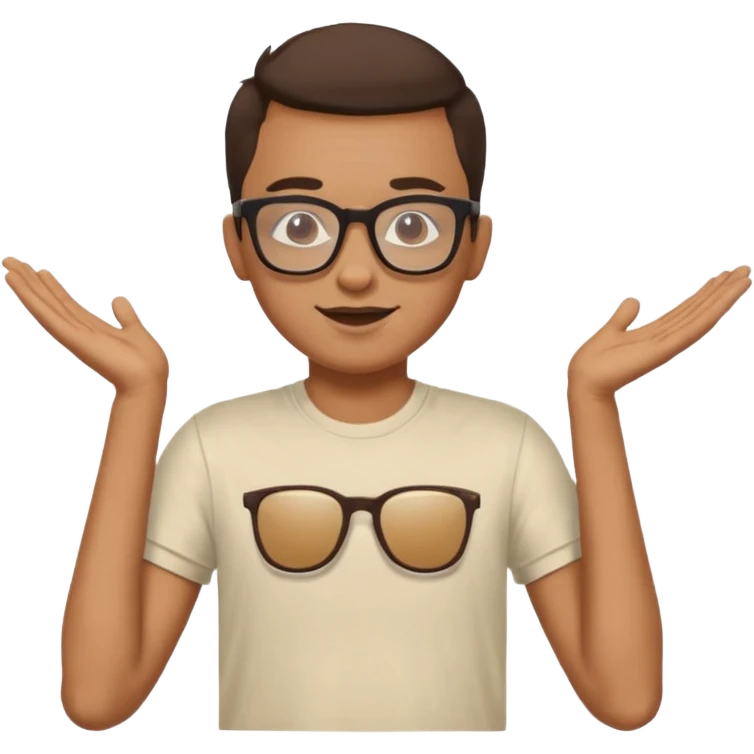 gender neutral person, chest up, graphic t-shirt, hip glasses, friendly expression emoji