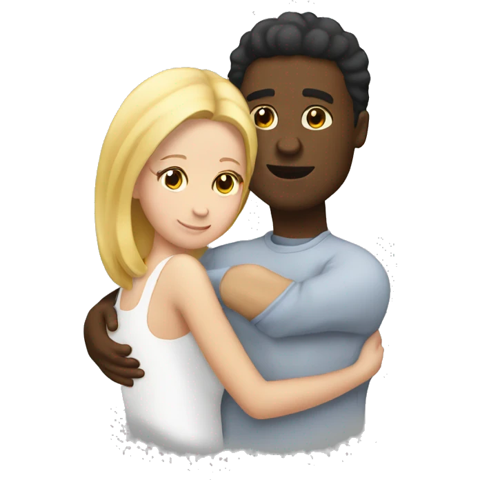 black male hugging curvy white female emoji