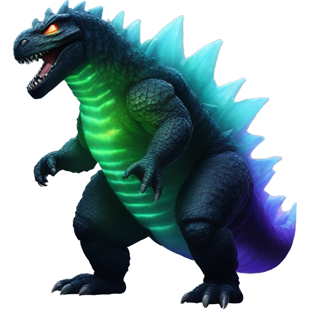Dark iridescent godzilla glowing emoji