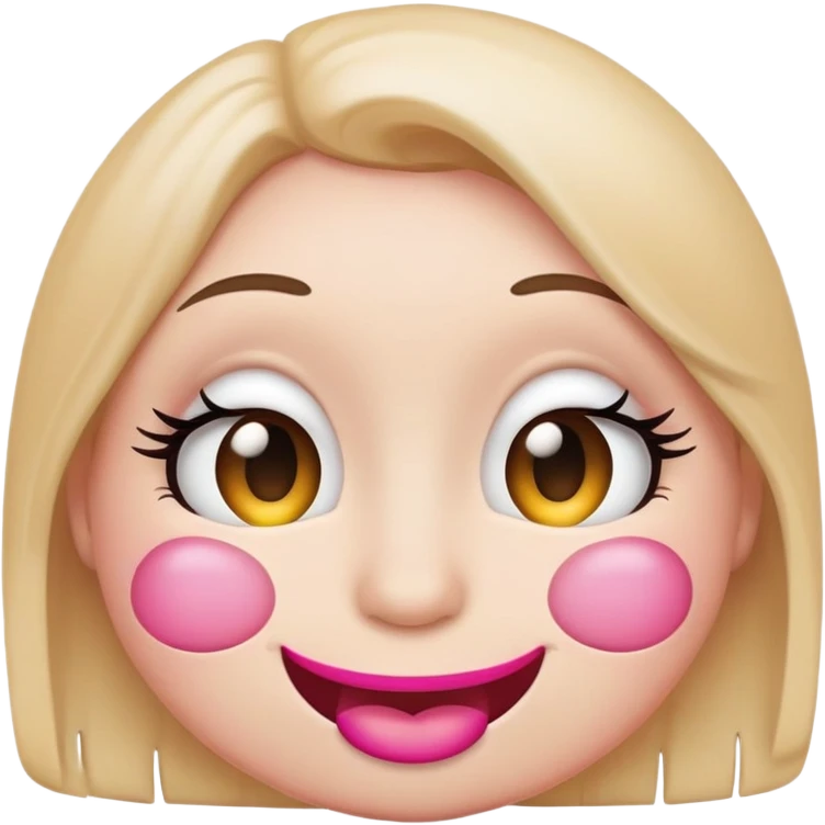 Smiley emoji with pink large pout and eyelashes  emoji