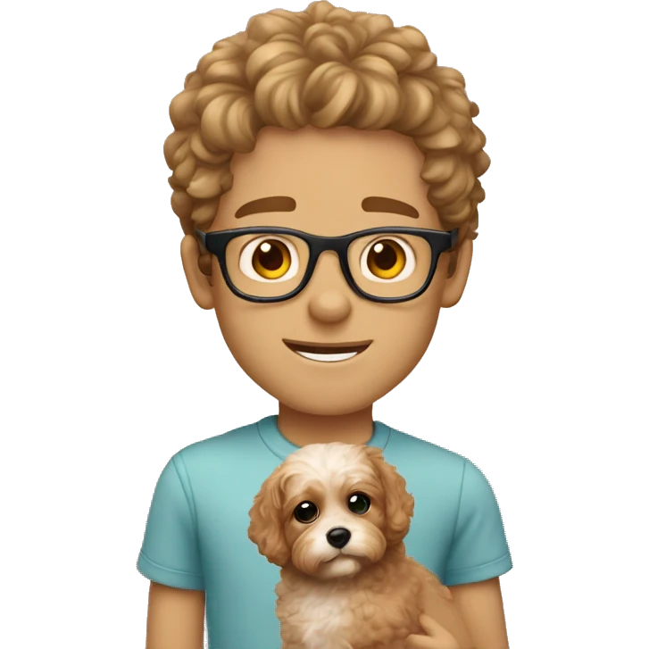 Caucasian boy with glasses and cavapoo emoji
