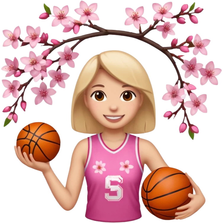 apple style emoji of a basketball girl player with cherry blossoms, representing 'Cherry Blossom Energy' for April emoji
