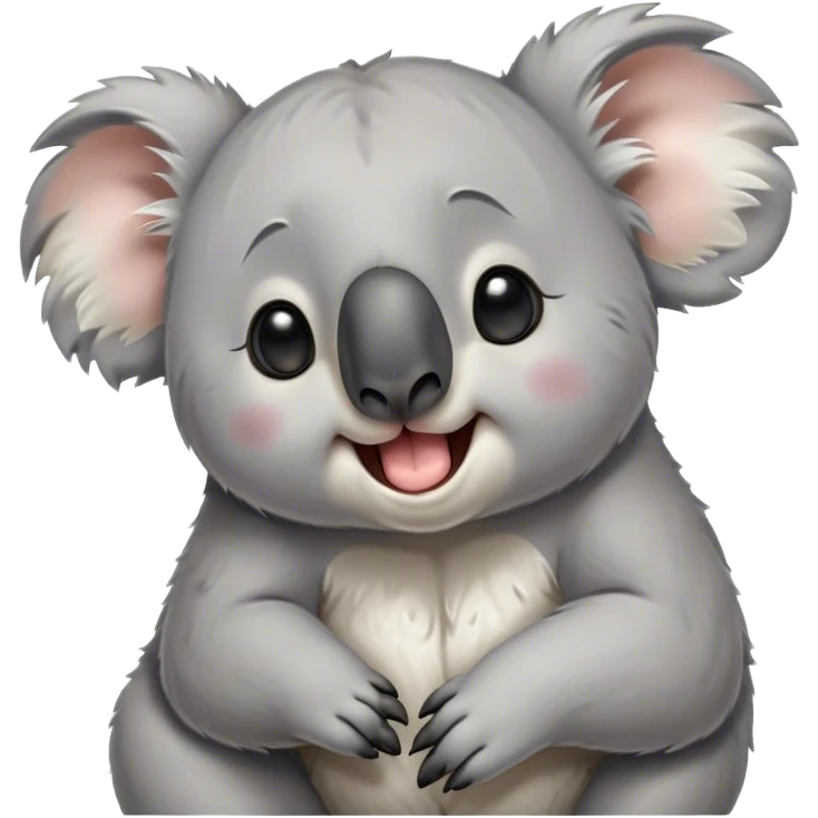 Cinematic Cute Yawning Koala Portrait Emoji, Head tilted slightly with a dramatic, wide-open yawn, showcasing a soft, downy grey fur with drooping ears and round eyes barely open in drowsy contentment, Simplified yet irresistibly adorable features, highly detailed, glowing with a soft, cozy glow, high shine, relaxed yet expressive, stylized with a touch of gentle whimsy, bright and endearing, soft glowing outline, capturing the essence of a sleepy yet affectionate koala, so drowsy it feels like it could stretch out of the screen and curl up for a nap! emoji
