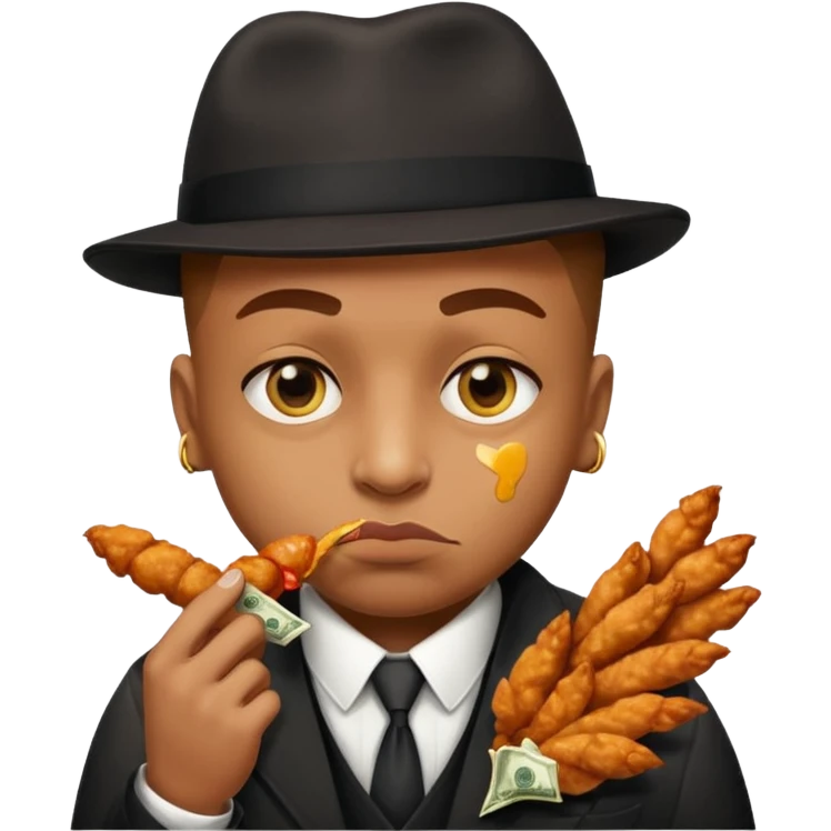 Gangster with money signs for eyes eating a chicken wing  emoji