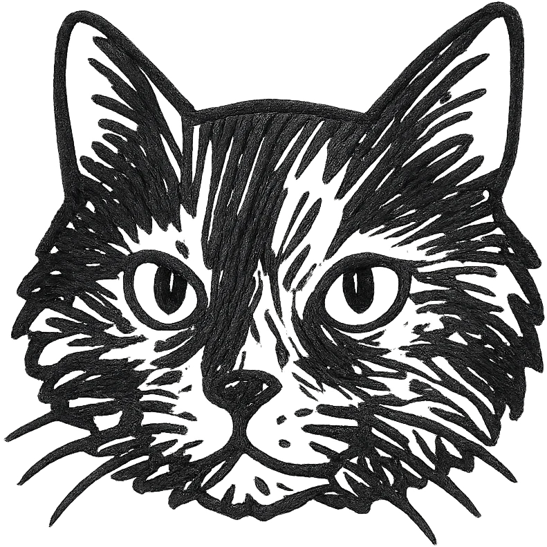 tortie cat face, hand-drawn sketch style, detailed fur, white background emoji